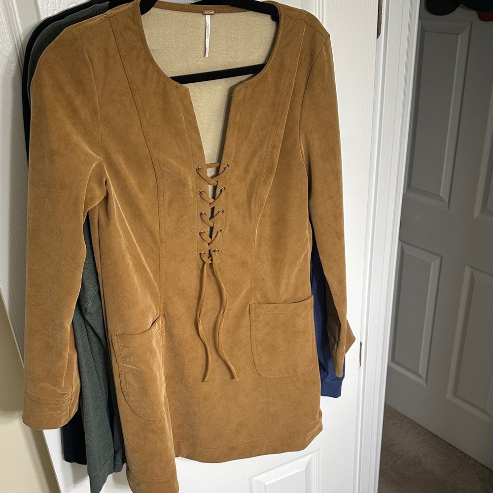 Free People Bradley Suede Tan Mini Dress - Size XS - Picture 3 of 9